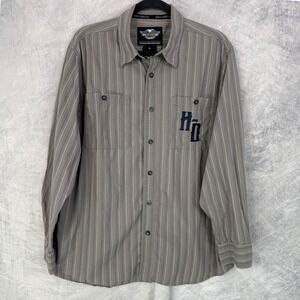 Vtg Y2k Harley Davidson Mens Striped Long Sleeve Button Up Shirt XL Embroidered